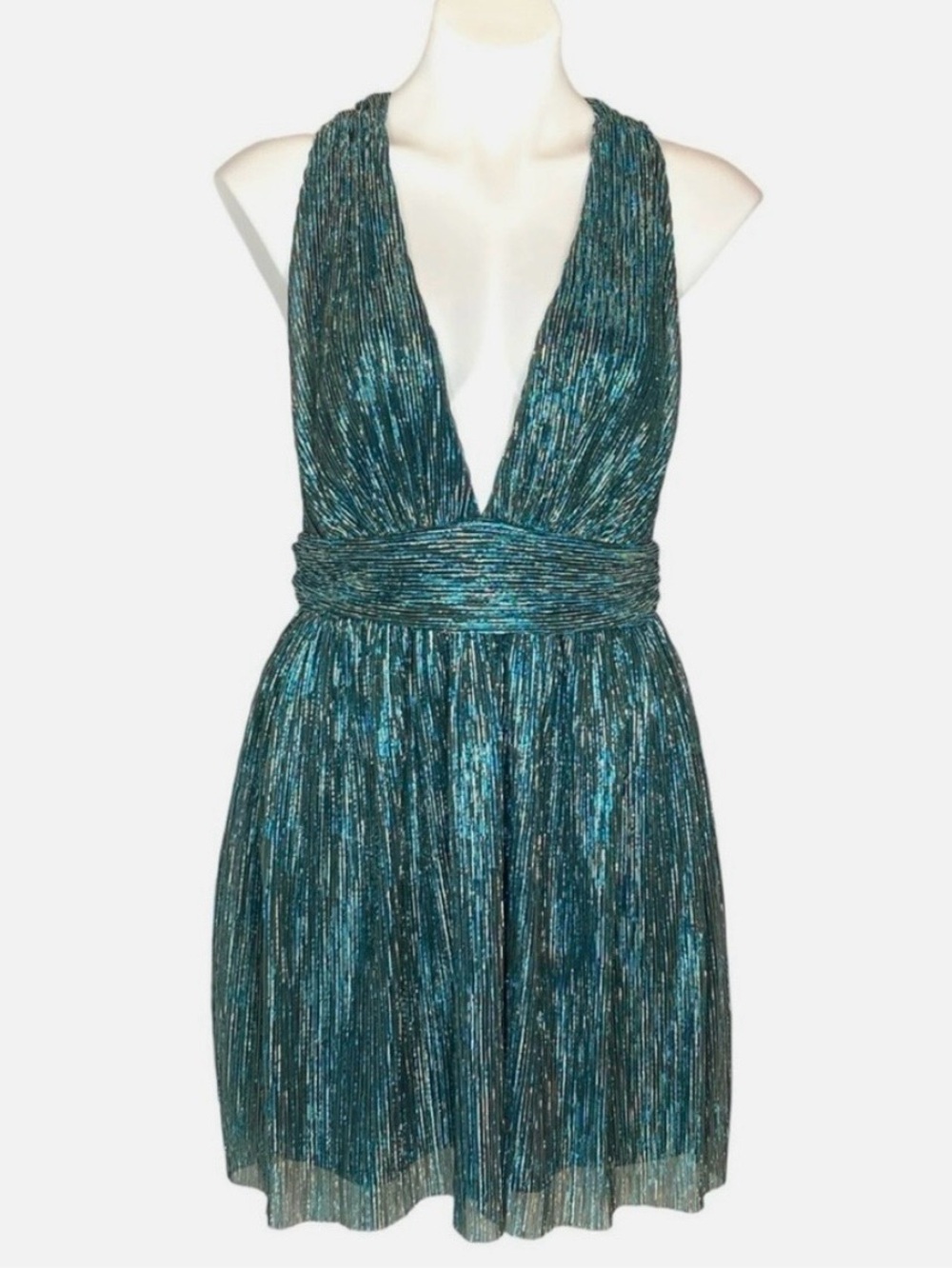 Lulus Ailey Gold/Teal Metallic Cocktail Party Dress Large NWT - Picture 3 of 8